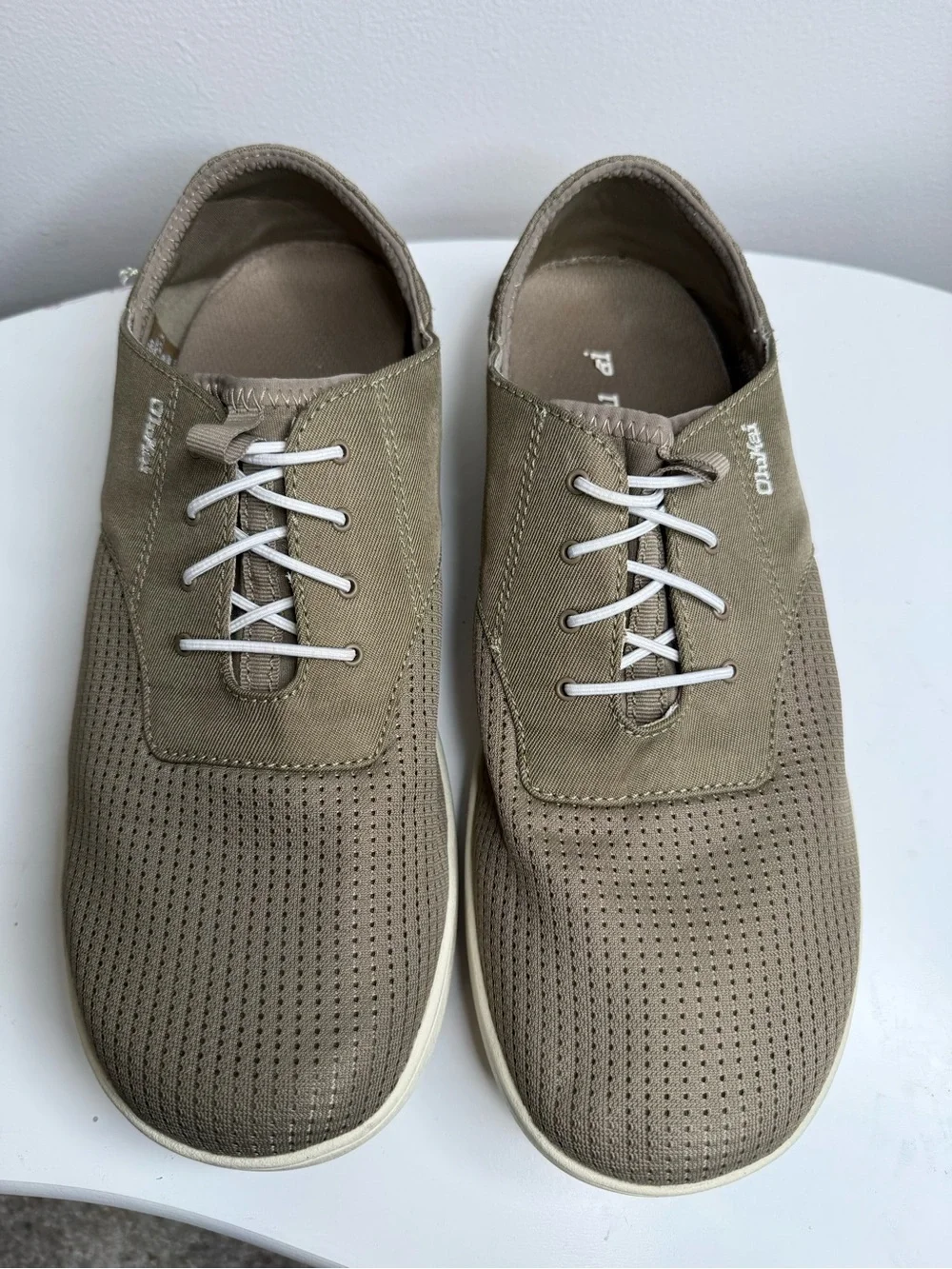 OluKai Men's Olive Taupe Slip-On Loafers with Cream Sole
